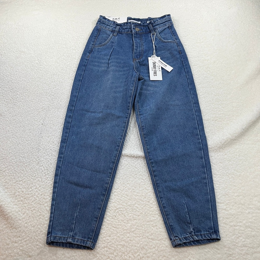 Skinny Fries Balloon Jeans Women 3 Blue Premium Denim Tapered High Rise NWT